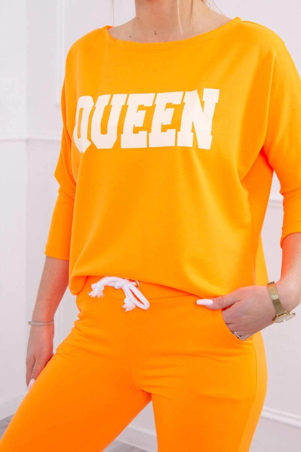 Tepláková souprava s nápisem Queen model 66977 neonově oranžová