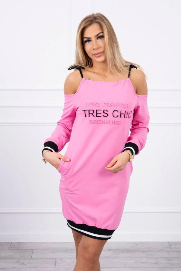 Šaty s nápisem Tres Chic jasné růžové
