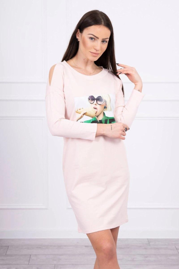 Šaty s grafikou a nápisem Love model 66857 pudrově růžové