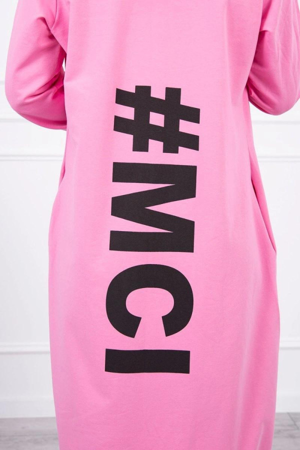 Kardigán s kapucí a s velkým nápisem #MCI na zádech jasný růžový