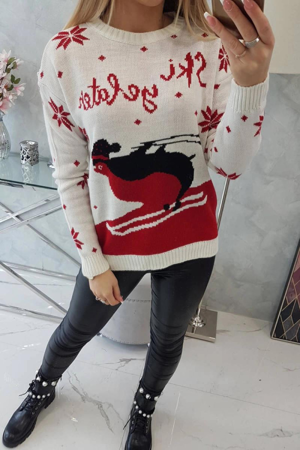 Vánoční svetr s tučňákem model 2021-21 barva ecru