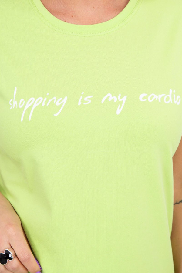 Tričko s nápisem Shopping is my cardio světlezelené