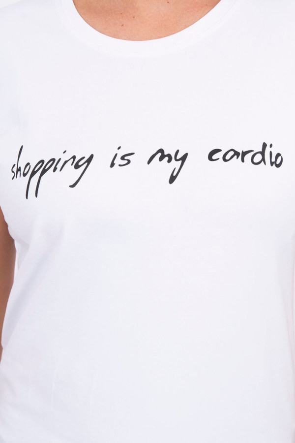 Tričko s nápisem Shopping is my cardio bílé