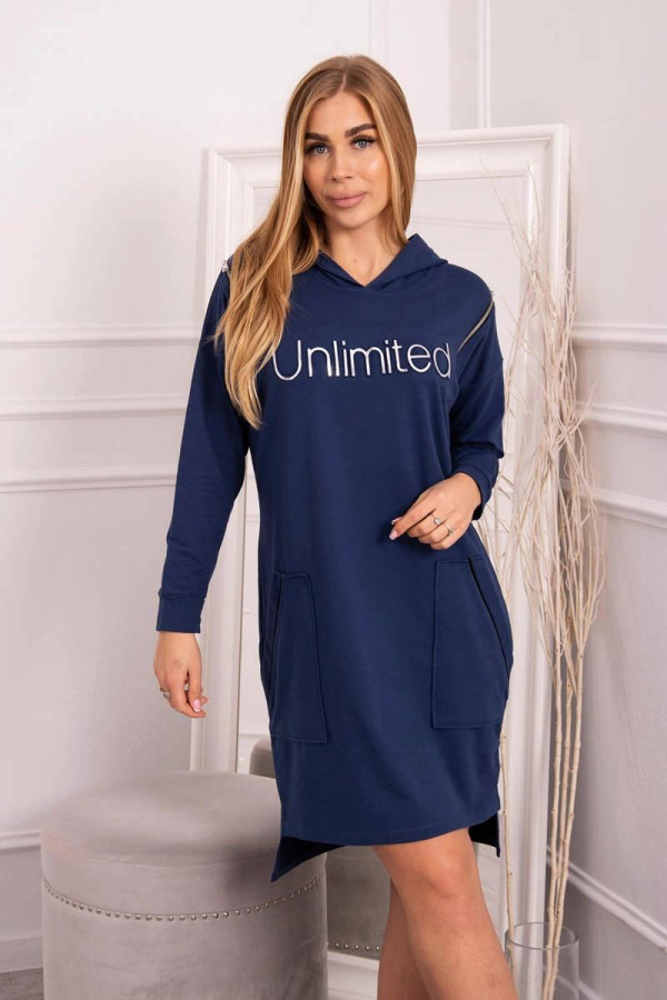 Šaty Unlimited s kapsami a zipy model 9190 barva džínová