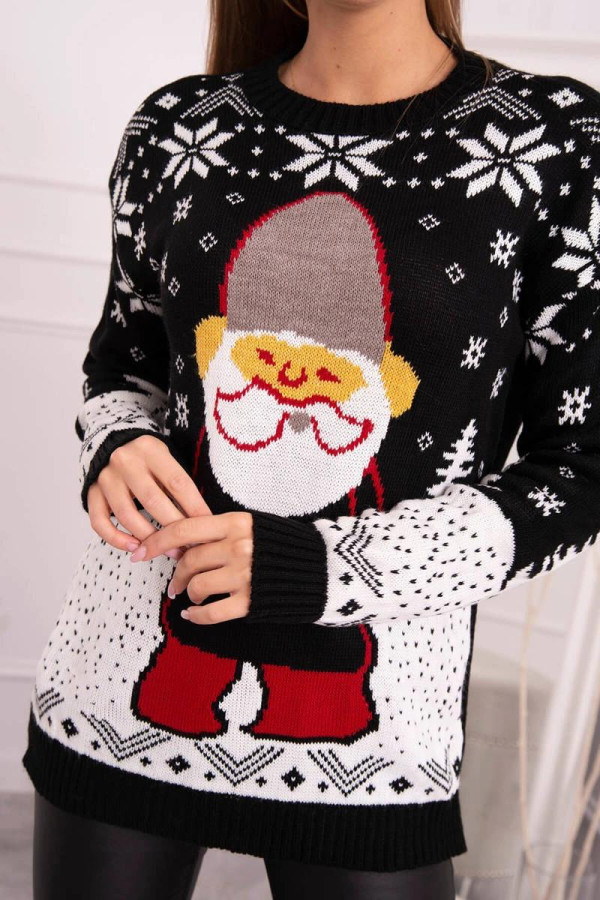 Vánoční svetr s Mikulášem model 2021-23 černý