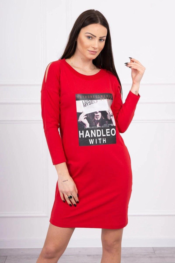 Šaty s grafikou a nápisem Handleo With červené