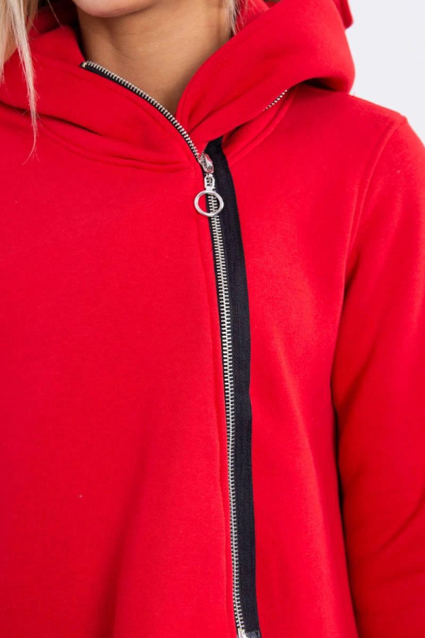 Zateplená mikina s krátkým zipem a velkými kapsami model 9317 červená