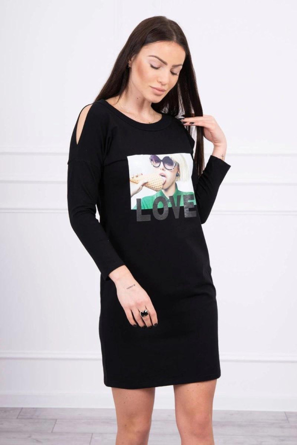 Šaty s grafikou a nápisem Love model 66857 černé