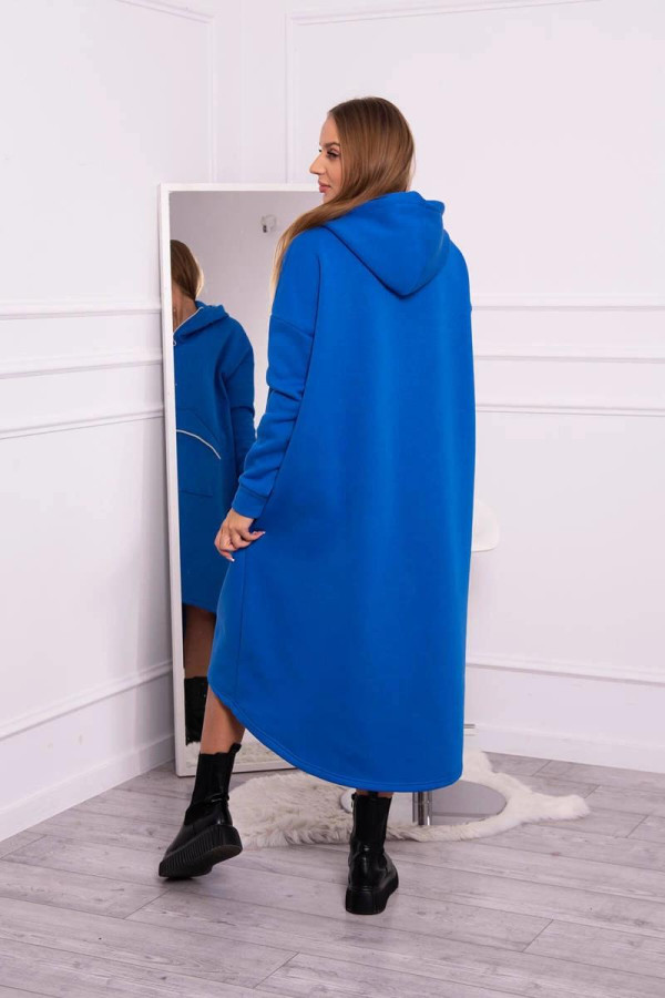 Zateplené mikinové šaty s ozdobným zipem vpředu model 9386 barva královská modrá