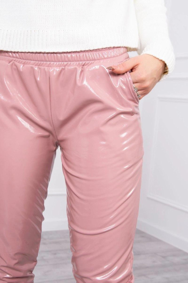 Lesklé kalhoty se sametovou podšívkou růžové