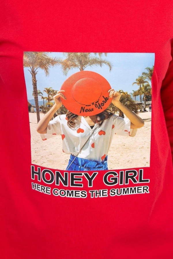 Šaty s letním motivem a nápisem Honey Girl červené