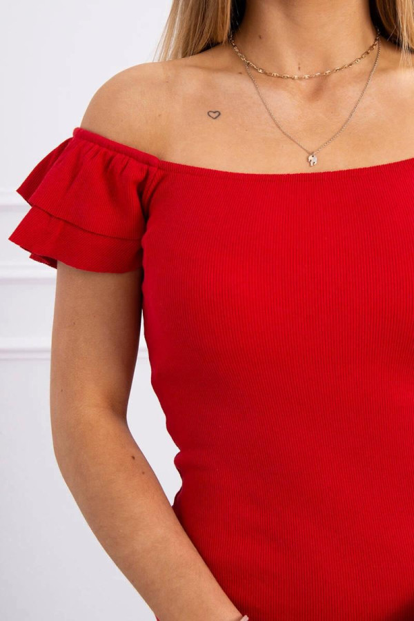 Obtažené šaty s volány na rukávech model 9339 červené