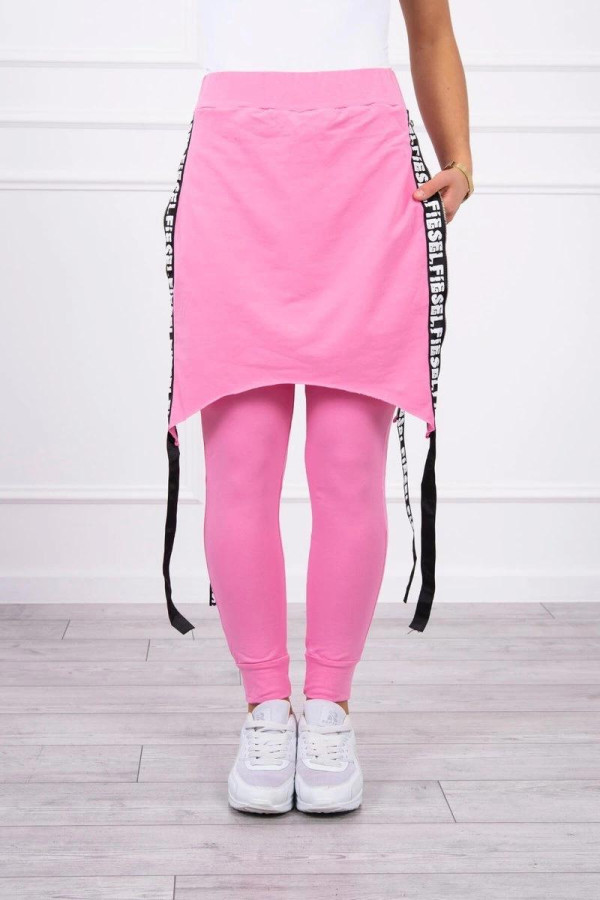 Kalhoty à la overal s ramínkem s nápisem Selfie jasné růžové