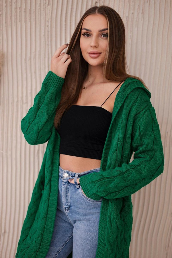 Kardiganový svetr s kapucí a kapsami model 2019-24 zelený