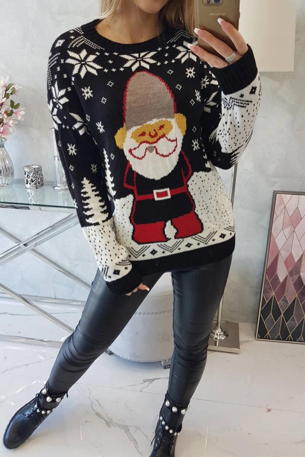 Vánoční svetr s Mikulášem model 2021-23 černý