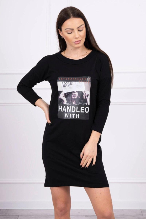 Šaty s grafikou a nápisem Handleo With černé