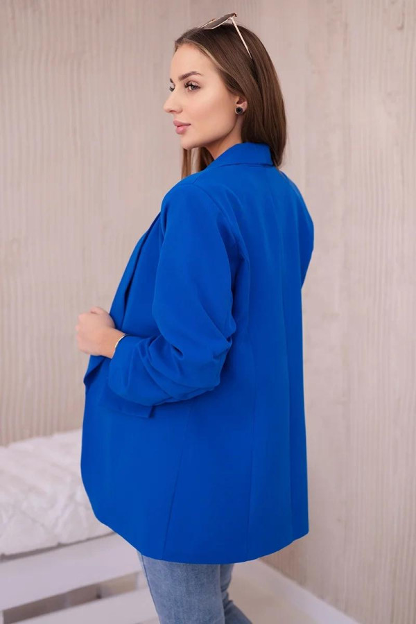 Elegantní sako s nařasenými rukávy model 9709 barva královská modrá