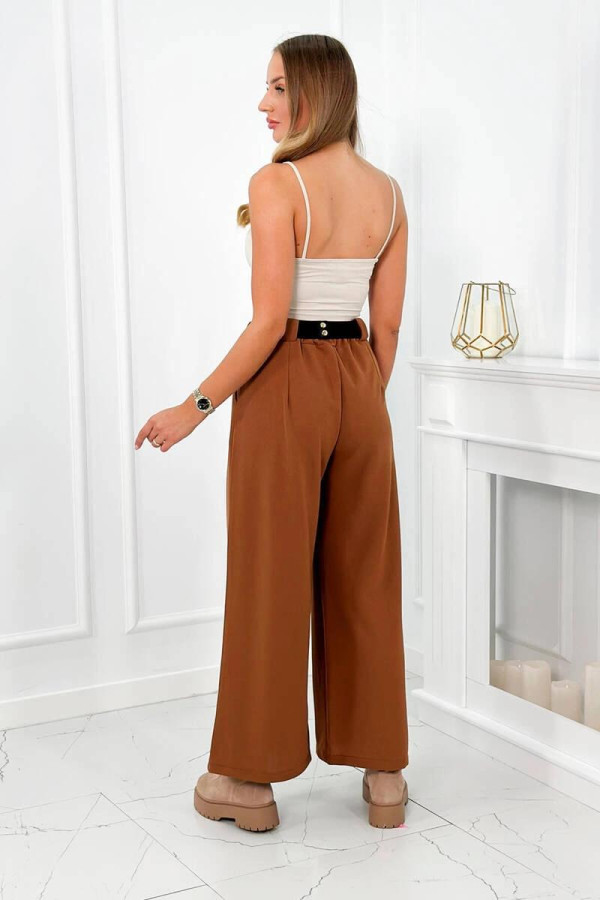 Široké viskózové kalhoty s ozdobným páskem model 59100-28 barva camel