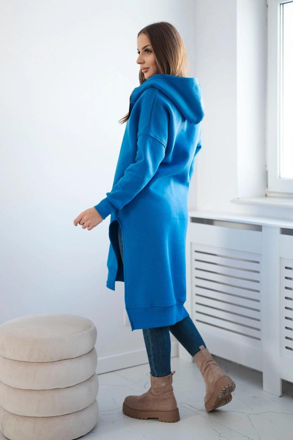 Dlouhá hřejivá mikina s kapucí a rozparky model 9301 královská modrá
