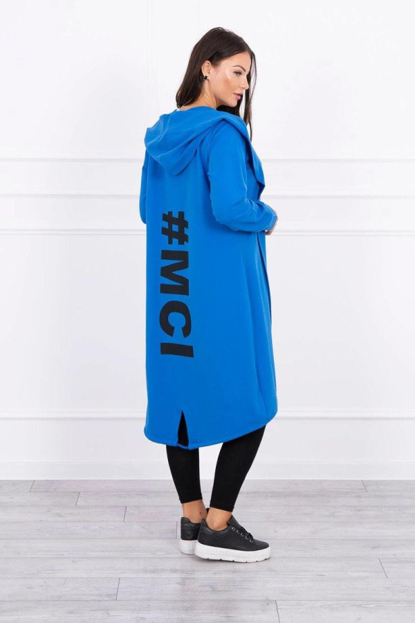 Kardigán s kapucí a s velkým nápisem #MCI na zádech barva královská modrá