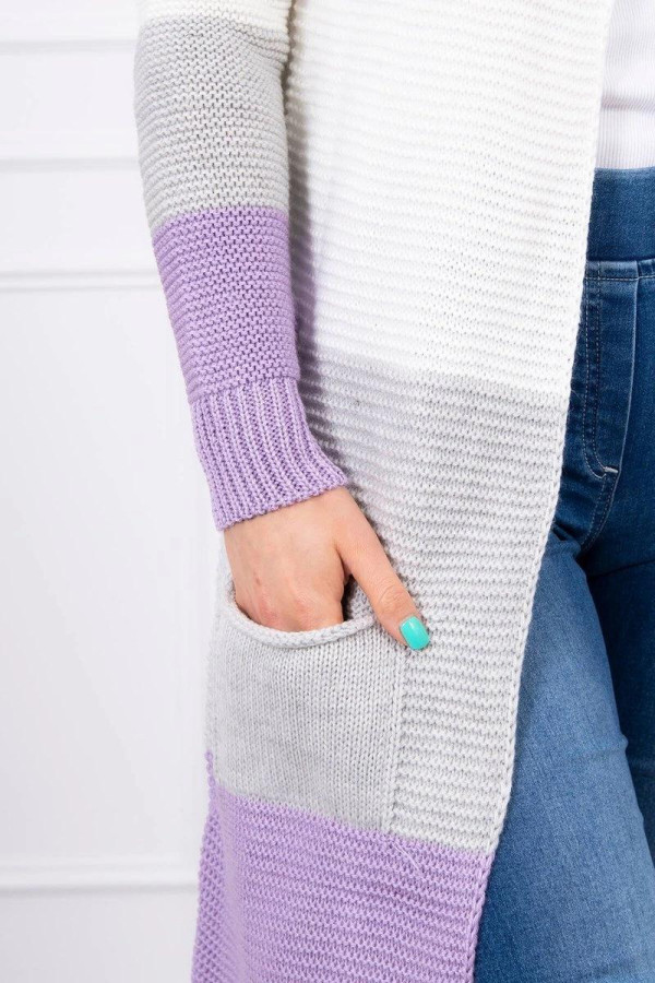 Tříbarevný kardigánový svetr model 2019-12 fialový+ecru