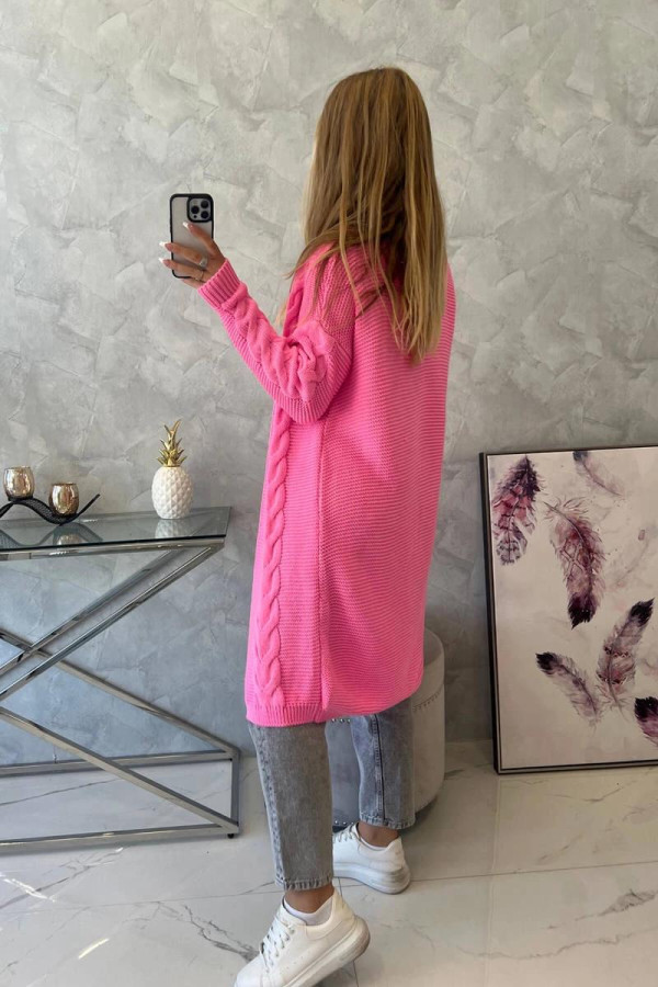 Kardiganový svetr s copánkovým vzorem model 2021-5 jasný růžový