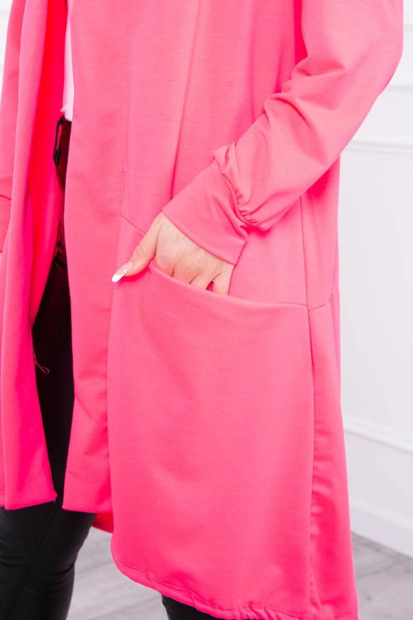 Kardigan s potiskem na kapuci i na zádech model 0044 neonově růžový