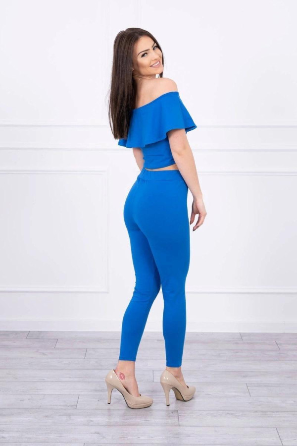Komplet kalhoty+top s volány barva královská modrá