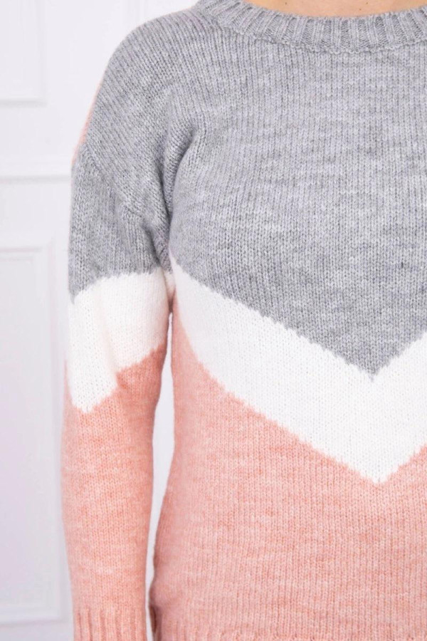 Dvoubarevný svetr s véčkovým vzorem model 2019-51 šedá+pudrově růžová