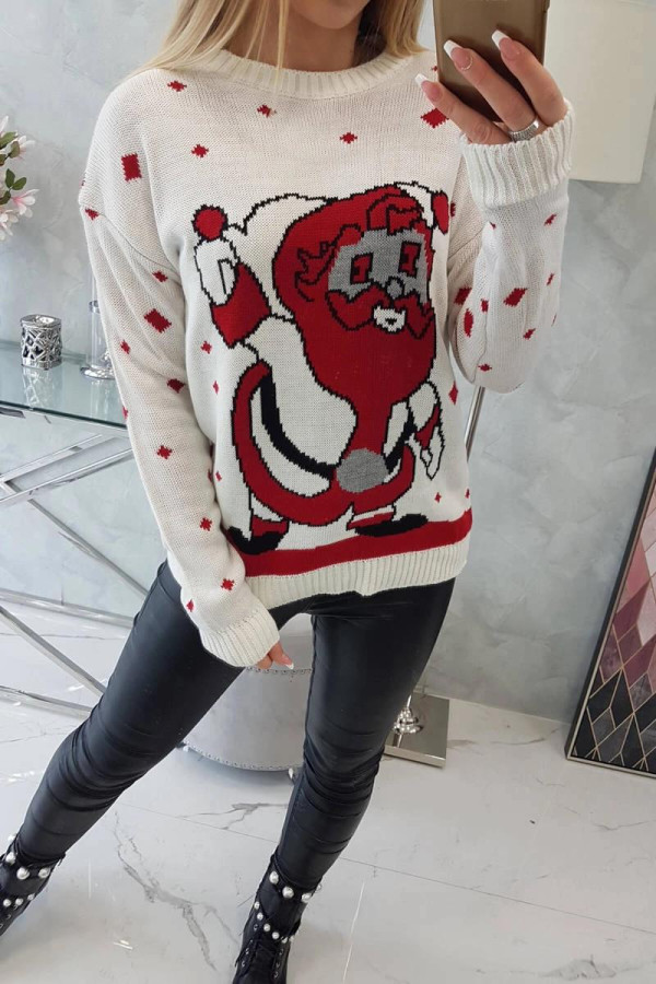 Vánoční svetr s Mikulášem model 2021-20 barva ecru