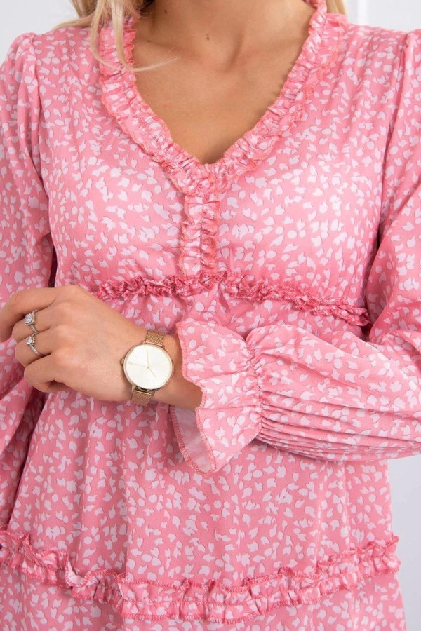 Vzorované šaty s volány model 9250 jasné růžové