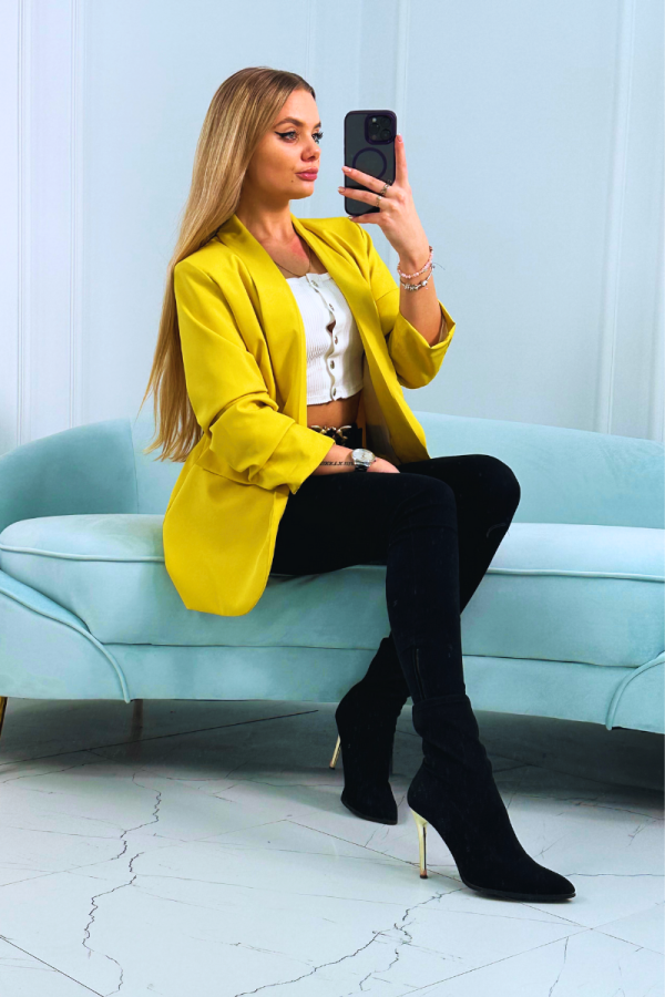 Elegantní sako s nařasenými rukávy model 9709 žluté