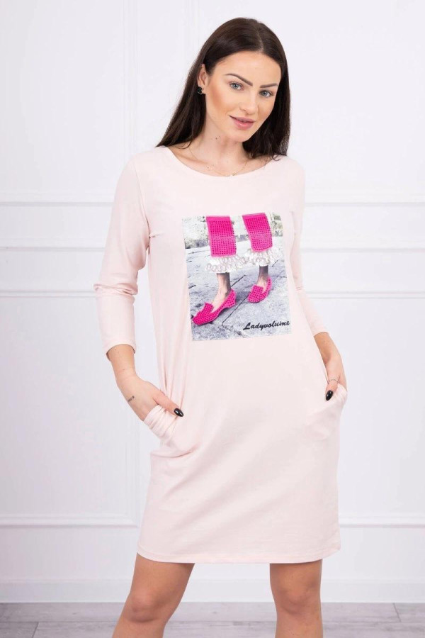 Šaty s 3D grafikou se zirkony model 66835 pudrově růžové