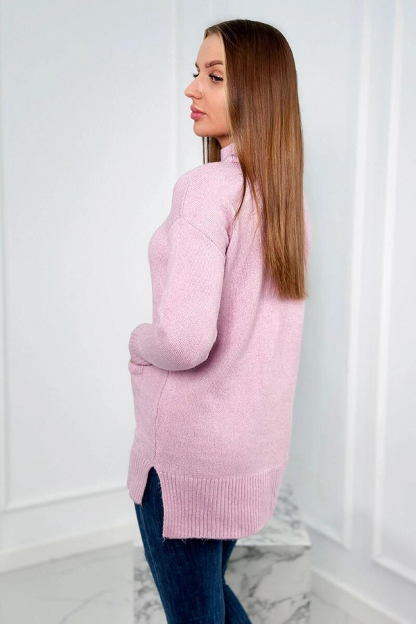 Úpletový svetr s rozparky, kapsami a stojáčkem barva lila