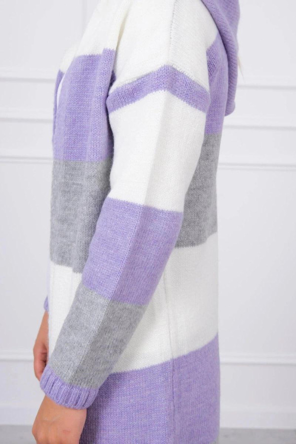 Tříbarevný kardigánový svetr model 2019-25 ecru+lila+šedý