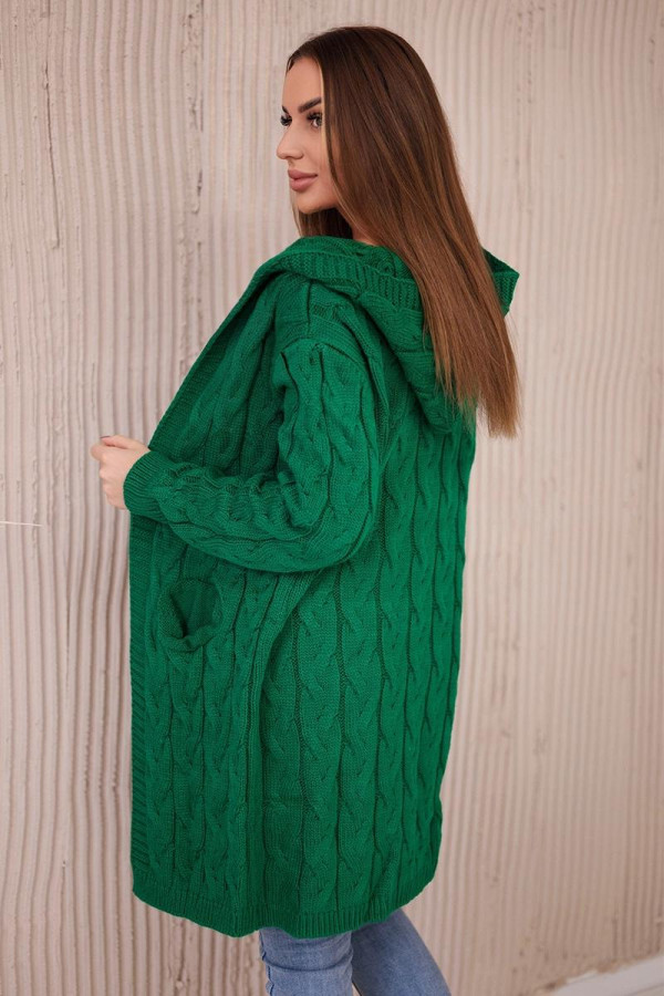 Kardiganový svetr s kapucí a kapsami model 2019-24 zelený