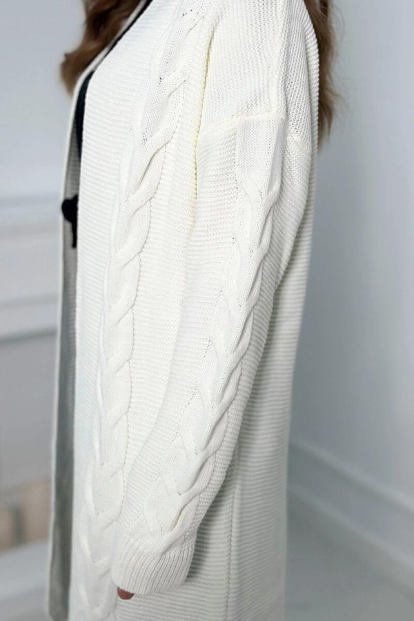 Kardigánový svetr s copánkovým vzorem model 2021-5 barva ecru