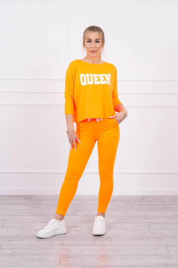 Tepláková souprava s nápisem Queen model 66977 neonově oranžová
