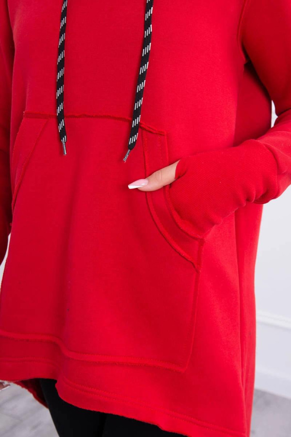 Zateplená mikina s prodlouženou zádí a kapucí model 9316 červená
