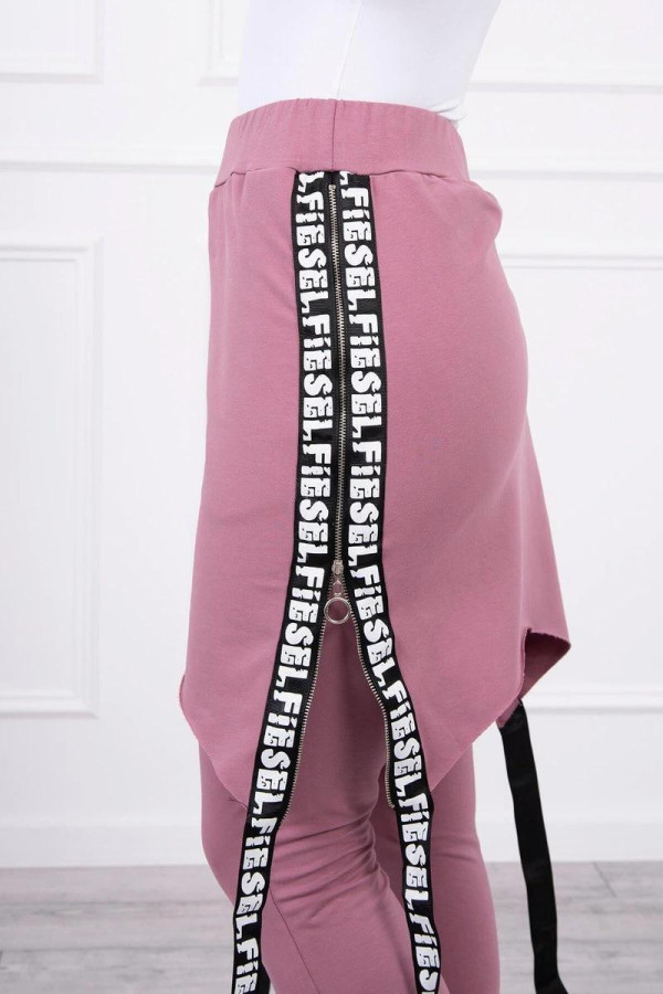 Kalhoty à la overal s ramínkem s nápisem Selfie fialové