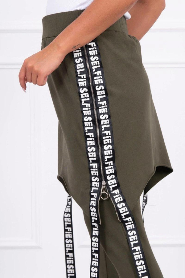 Kalhoty à la overal s ramínkem s nápisem Self khaki