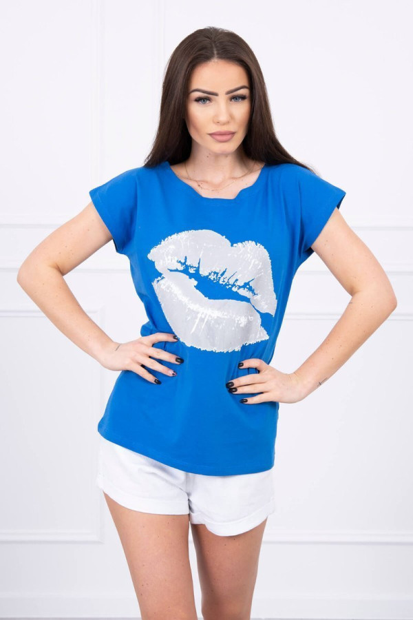 Tričko s potiskem rtů model 885 barva královská modrá