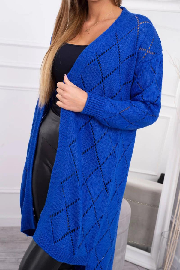 Kardigánový svetr s perforovaným vzorem model 2020-4 barva královská modrá