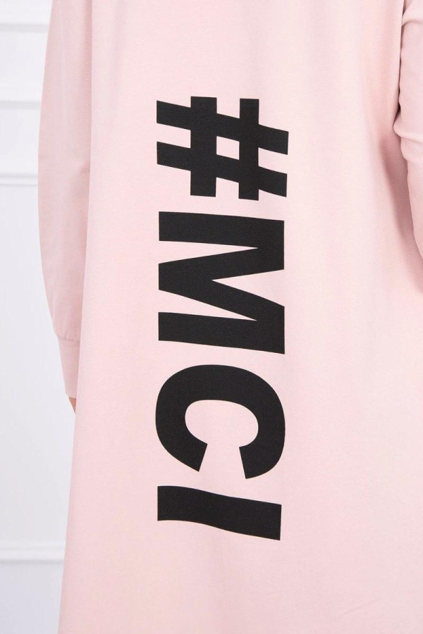 Kardigán s kapucí a s velkým nápisem #MCI na zádech růžový