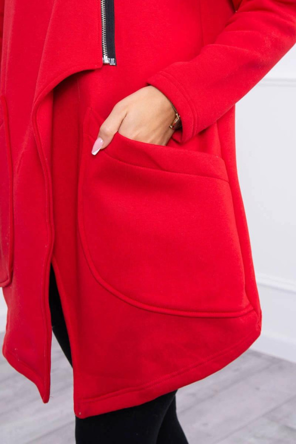 Zateplená mikina s krátkým zipem a velkými kapsami model 9317 červená