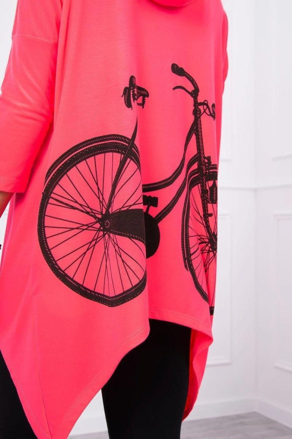 Mikina s potiskem kola na zádech model 9139 neonově růžová
