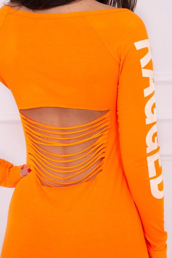 Šaty s nápisem RAGGED na rukávu a odhalenými dříkem neonově oranžové