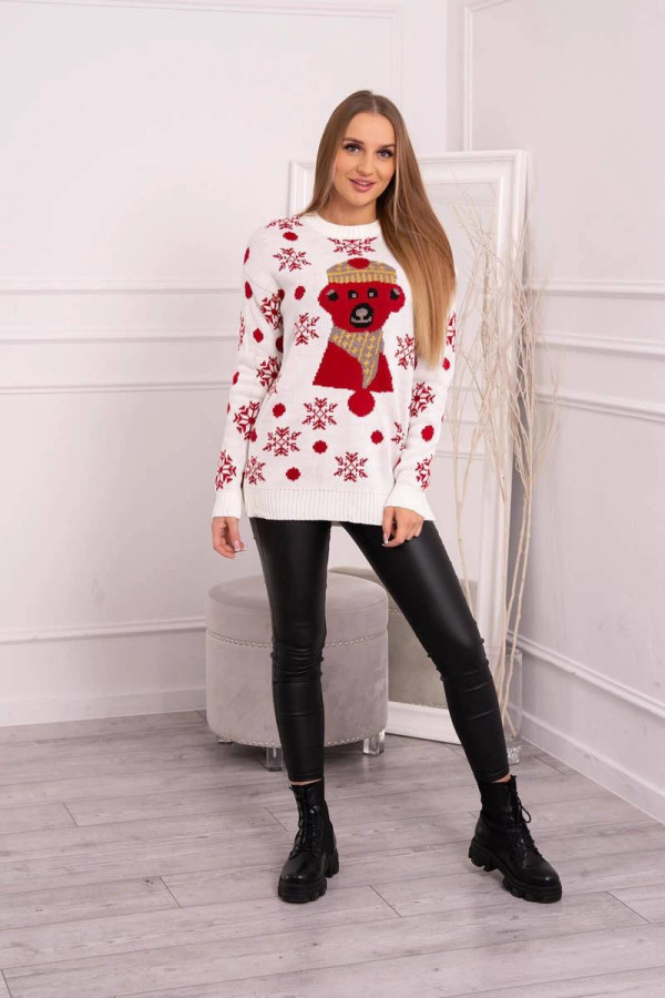 Vánoční svetr s medvídkem model 2021-19 barva ecru