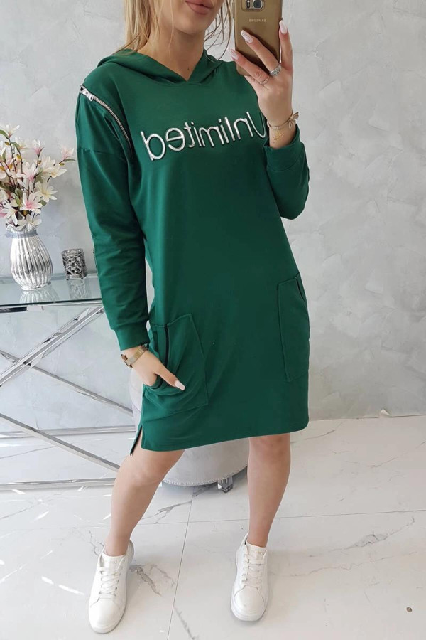 Šaty Unlimited s kapsami a zipy model 9190 tmavě zelené