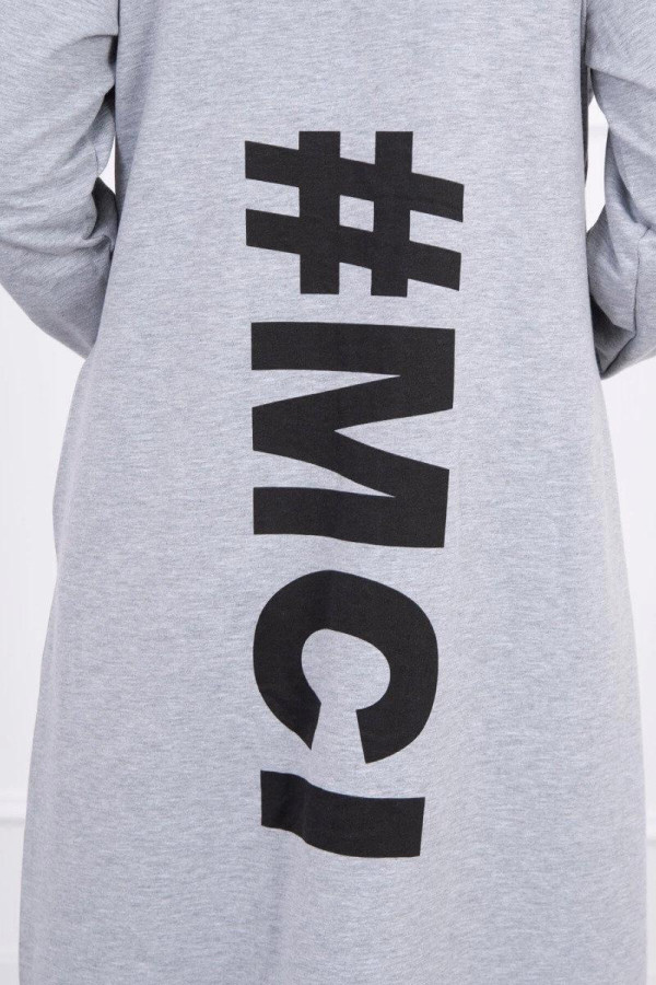 Kardigán s kapucí a s velkým nápisem #MCI na zádech šedý
